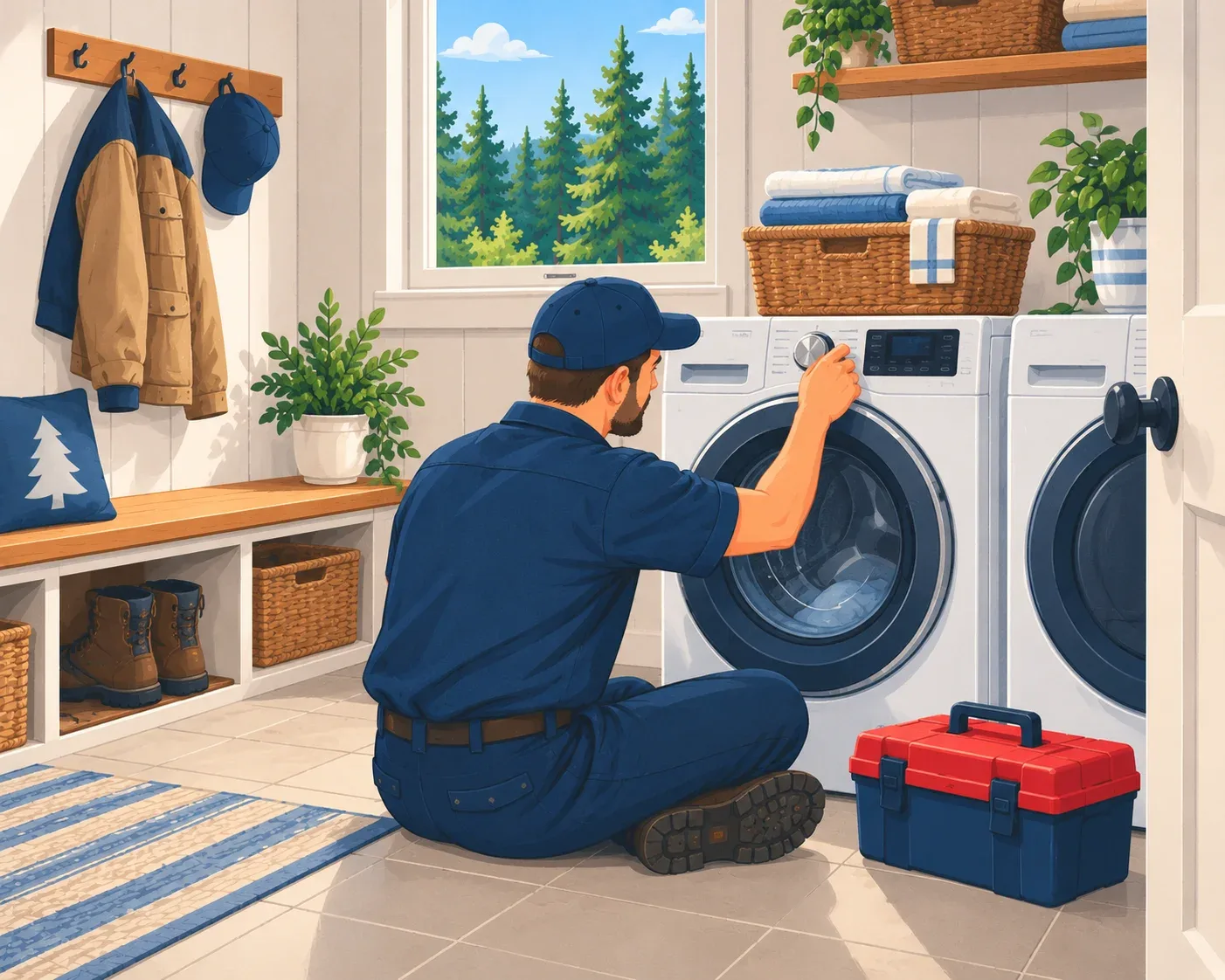 Washing machine repair in a Springwater, Ontario laundry room